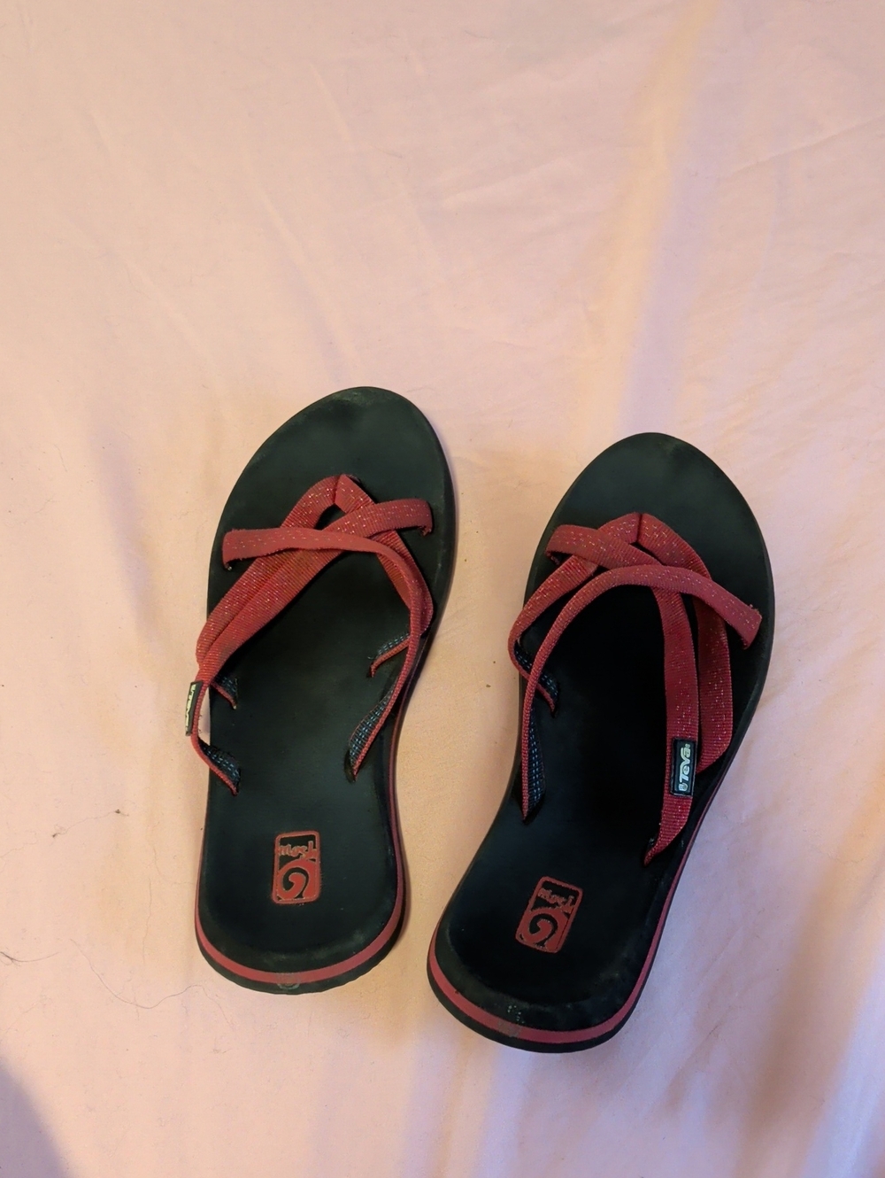 Teva Black Footbed Sandals with Red Straps